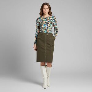 Womyn Olive Green Pencil Skirt with zippered front